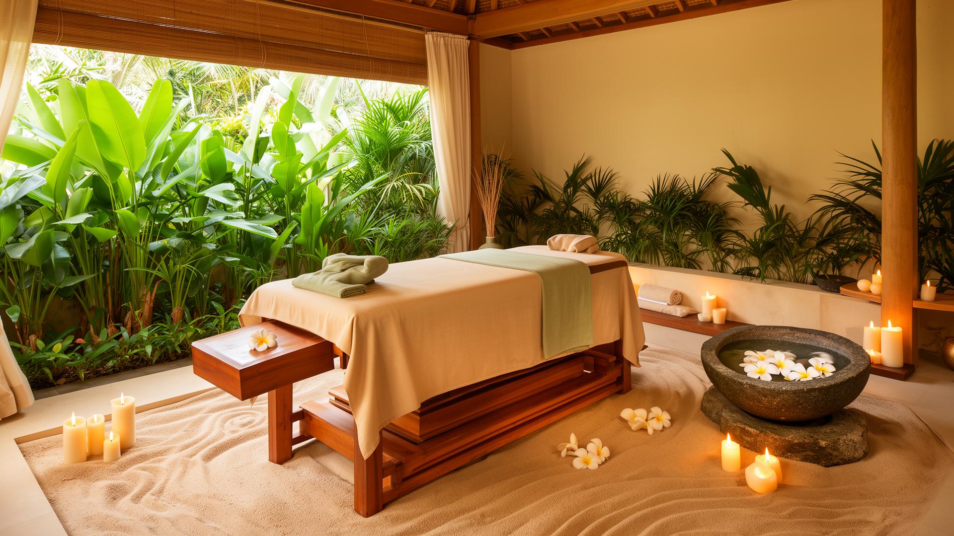 Ruhiger balinesischer Massageraum mit Spa-Atmosphäre